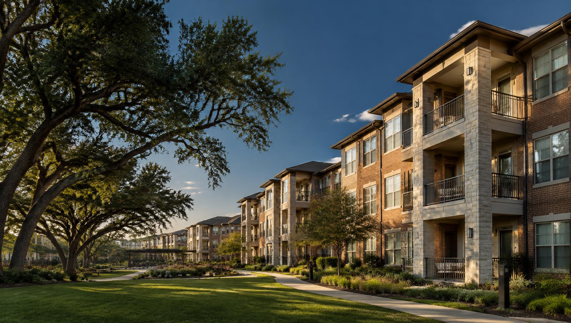 A landscaped multifamily apartment community